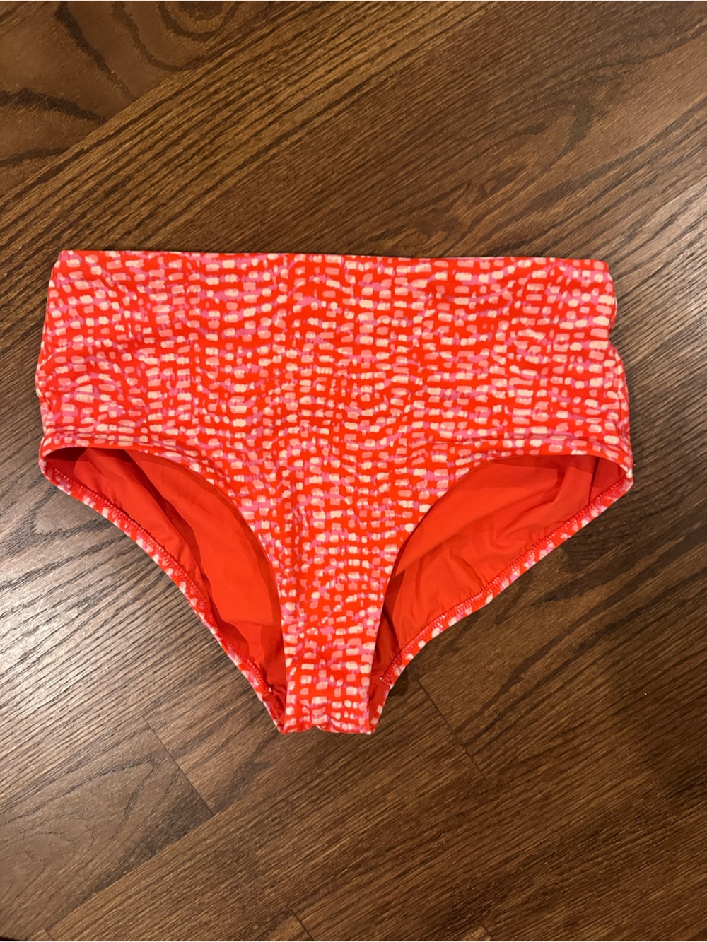 Athleta Bright Red Orange Print High-Waist Bikini Bottoms